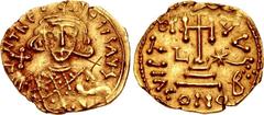 Theodosius III of Adramytium. 715-717. AV Solidus (21mm, 3.44 g, 6h). Rome mint. Struck 716-717. ∂ N TҺЄO–DOSIS AVς, crowned bust facing, wearing loros, holding globus cruciger in right hand, akakia i