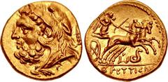 BRUTTIUM, The Brettii. Circa 216-214 BC. AV Hemidrachm (12mm, 2.10 g, 11h). Third coinage. Attic standard. Second Punic War issue. Bearded head of Herakles left, wearing lion's skin; club to right, ti
