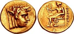 AKARNANIA, Federal Coinage (Akarnanian Confederacy). Circa 250 BC. AV Quarter Stater (12mm, 2.11 g, 10h). Attic standard. Leukas mint. Head of the river-god Achelöos right / Apollo, nude but for drape