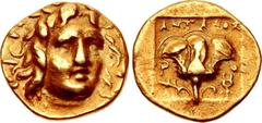 ISLANDS off CARIA, Rhodos. Rhodes . Circa 125-88 BC. AV Third Stater (14mm, 3.32 g, 12h). Antaios, magistrate. Radiate head of Helios facing slightly right / Rose in profile, with bud to left; ANTAIOΣ