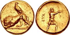 CYPRUS, Salamis. Evagoras II. Circa 361-351 BC. AV Stater (17.5mm, 8.20 g, 6h). Persian standard. Lion standing left, forepart lowered as if eating prey, on ground line; on its back, eagle standing le