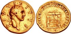 Trajan. AD 98-117. AV Aureus (19mm, 7.01 g, 7h). Restitution issue of Divus Titus. Rome mint. Struck circa AD 107 or 112/113. DIVVS • TITVS, laureate head of Titus right / IMP CAES TRAIAN AVG GER DAC 