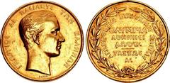 Zappas Oympics, Athens. 1875. AV Medal (42mm, 58.65 g, 12h). Victor’s Award, Class A. Paris mint. Albert Désiré Barre (1818-1878), engraver. Dated 1875 ( in Greek alphanumerals ) . ΓEOPΓIOΣ AI BAΣILEY