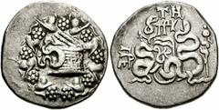 MYSIA, Pergamon. Circa 133-67 BC. AR Cistophoric Tetradrachm (26mm, 12.37 gm). Struck circa 76-67 BC. Cista mystica with serpent; all within ivy wreath / Bow-case with serpents; TH and prytaneis monog