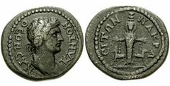 LYDIA, Nacrasa. Antoninus Pius. 138-161 AD. Æ 23mm (5.78 gm). Bare-headed and draped bust of the Senate right / Cult statue of Artemis Ephesia standing facing, extending hands and flanked by stags and
