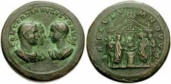 PHILIP I, with OTACILIA SEVERA and PHILIP II. 244-249 AD. Æ Cast Imitative Medallion (39mm, 56.52 gm). Laureate, draped, and cuirassed bust of Philip I and diademed and draped bust of Otacilia Severa 