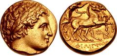 KINGS of MACEDON. Philip III Arrhidaios. 323-317 BC. AV Stater (17mm, 8.60 g, 6h). In the types of Philip II. Abydos mint. Struck under Leonnatos, Arrhidaios, or Antigonos I Monophthalmos. Head of Apo