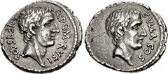 Q. Pompeius Rufus. 54 BC. AR Denarius (19mm, 3.21 g, 6h). Rome mint. Bare head of the consul Q. Pompeius Rufus right / Bare head of Sulla right. Crawford 434/1; Sydenham 908; Pompeia 4. Good VF, toned