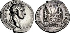 Augustus. 27 BC-AD 14. AR Denarius (20mm, 3.74 g, 6h). Restitution issue. Rome mint. Struck under Trajan–Hadrian, circa 98-138 AD. Laureate head right / Gaius and Lucius Caesar standing facing, each r