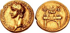 Nero Claudius Drusus. Died 9 BC. AV Aureus (18.5mm, 7.62 g, 6h). Lugdunum (Lyon) mint. Struck under Claudius, AD 41-42. NERO • CLAVDIVS • DRVSVS • GERMANICVS • IMP, laureate head left / DE GERMA[NIS] 