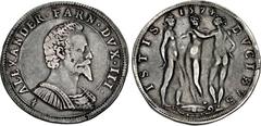 ITALY, Parma (ducato). Alessandro Farnese. 1586-1591. AR Mezzo Ducatone (37mm, 15.53 g, 4h). Dated 1574, but struck in 1588 . ALEXANDER · FARN · DVX · III ·, cuirassed bust right; lis below bust / IST