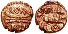 CELTIC, Britain. Atrebates. Verica. Circa 10-42 AD. AV Quarter Stater (1.30 gm). Thunderbolt Type. Estimate $600 CELTIC, Britain. Atrebates. Verica. Circa 10-42 AD. AV Quarter Stater (1.30 gm). Thunde