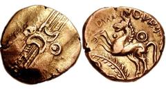 CELTIC, Britain. Trinovantes. Dubnovellaunos. Circa 25-10 BC. AV Stater (5.51 gm). Branch Type. Estimate $1000 CELTIC, Britain. Trinovantes. Dubnovellaunos. Circa 25-10 BC. AV Stater (5.51 gm). Branch