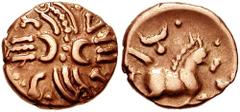 CELTIC, Britain. Catuvellauni. Tasciovanos. Circa 20 BC-10 AD. AV Quarter Stater (1.33 gm). Tasc Type. Estimate $400 CELTIC, Britain. Catuvellauni. Tasciovanos. Circa 20 BC-10 AD. AV Quarter Stater (1