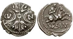 CELTIC, Britain. Catuvellauni & Trinovantes. Cunobelin. Circa 10-41 AD. AR Unit (1.23 gm). Two Leaves Type. Estimate $500 CELTIC, Britain. Catuvellauni & Trinovantes. Cunobelin. Circa 10-41 AD. AR Uni