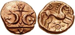 CELTIC, Britain. Iceni. Circa 45-40 BC. AV Stater (5.04 gm). Freckenham Crescents Phallic Type. Estimate $1000 CELTIC, Britain. Iceni. Circa 45-40 BC. AV Stater (5.04 gm). Freckenham Crescents Phallic