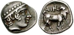 THRACE, Ainos. Circa 429-426 BC. AR Diobol (1.29 gm). Estimate $400 THRACE, Ainos. Circa 429-426 BC. AR Diobol (1.29 gm). Head of Hermes right, wearing petasos / Goat standing right; club before. May,