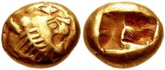 KINGS of LYDIA. Uncertain King. Circa early 6th century BC. EL Third Stater - Trite (4.68 gm). Estimate $600 KINGS of LYDIA. Uncertain King. Circa early 6th century BC. EL Third Stater - Trite (4.68 g
