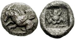 DYNASTS of LYCIA. Uncertain. Circa 500-460 BC. AR Tetrobol (2.56 gm). Estimate $300 DYNASTS of LYCIA. Uncertain. Circa 500-460 BC. AR Tetrobol (2.56 gm). Winged horse flying left; uncertain Lycian(?) 