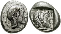 DYNASTS of LYCIA. Kherei. Circa 410-390 BC. AR Stater (8.54 gm). Telmessos mint. Estimate $2000  DYNASTS of LYCIA. Kherei. Circa 410-390 BC. AR Stater (8.54 gm). Telmessos mint. Head of Athena right, 