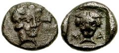 CILICIA, Mallos. Circa 425-385 BC. AR Hemiobol (0.37 gm). Estimate $100 CILICIA, Mallos. Circa 425-385 BC. AR Hemiobol (0.37 gm). Head of Apollo facing slightly right / Facing female head, wings in ha