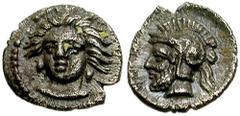 CILICIA, Tarsos. Time of Pharnabazos and Datames, Satraps. 379-372 BC. AR Hemiobol (0.27 gm). Estimate $150 CILICIA, Tarsos. Time of Pharnabazos and Datames, Satraps. 379-372 BC. AR Hemiobol (0.27 gm)