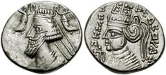 KINGS of PARTHIA. Phraatakes and Musa. 2 BC - 4 AD. AR Drachm (3.79 gm). Rhagae mint. Struck circa 2-4 AD. Estimate $500  KINGS of PARTHIA. Phraatakes and Musa. 2 BC - 4 AD. AR Drachm (3.79 gm). Rhaga