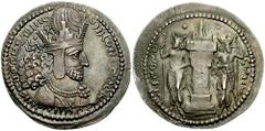 SASANIAN KINGS of PERSIA. Shahpur I. 241-272 AD. AR Drachm (4.43 gm). Estimate $150 SASANIAN KINGS of PERSIA. Shahpur I. 241-272 AD. AR Drachm (4.43 gm). Crowned and cuirassed bust right; fravahr symb