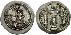 SASANIAN KINGS of PERSIA. Yazdgard I. 399-420 AD. AR Drachm (4.10 gm). AS (Aspahan?) mint. Estimate $200 SASANIAN KINGS of PERSIA. Yazdgard I. 399-420 AD. AR Drachm (4.10 gm). AS (Aspahan?) mint. Crow