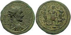 CILICIA, Mallus. Trajan Decius. 249-251 AD. Æ 40mm (36.98 gm). Estimate $500 CILICIA, Mallus. Trajan Decius. 249-251 AD. Æ 40mm (36.98 gm). Radiate, draped, and cuirassed bust right, seen from behind 