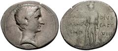 AUGUSTUS. 27 BC-14 AD. AR Denarius (3.55 gm). Pergamum mint. Struck circa 19-18 BC. Estimate $1000 AUGUSTUS. 27 BC-14 AD. AR Denarius (3.55 gm). Pergamum mint. Struck circa 19-18 BC. Bare head right /