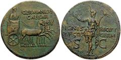 GERMANICUS, father of Gaius (Caligula). Died 19 AD. Æ Dupondius (12.89 gm). Rome mint. Struck under Caligula, 37-41 AD. Estimate $1000  GERMANICUS, father of Gaius (Caligula). Died 19 AD. Æ Dupondius 