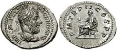 MACRINUS. 217-218 AD. AR Denarius (3.66 gm). Struck March-June 218 AD. Estimate $150 MACRINUS. 217-218 AD. AR Denarius (3.66 gm). Struck March-June 218 AD. Laureate and draped bust right, seen from be