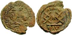 HERACLIUS, with HERACLIUS CONSTANTINE. 610-641 AD. Æ Follis (5.93 gm). Ravenna mint. Dated year 6(?) (615/6 AD). Estimate $500 HERACLIUS, with HERACLIUS CONSTANTINE. 610-641 AD. Æ Follis (5.93 gm). Ra