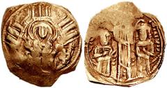 JOHN V, Palaeologus, with JOHN VI. 1341-1391. AV Hyperpyron (3.46 gm). Constantinople mint. Struck 1347-1353. Estimate $1000 JOHN V, Palaeologus, with JOHN VI. 1341-1391. AV Hyperpyron (3.46 gm). Cons