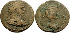 CILICIA, Epiphania. Caracalla, with Julia Domna. 198-217 AD. Æ 30mm (16.94 gm). Dated year 282 Era of the City (214/5 AD). Radiate, draped, and cuirassed bust of Caracalla right, seen from behind / Dr