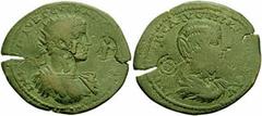 CILICIA. Ninica-Claudiopolis. Severus Alexander and Julia Mamaea. 222-235 AD. Æ 37mm (15.68 gm). Radiate, draped, and cuirassed bust right; c/ms: Nike, Nike, Nike / Draped bust of Mamaea right; c/ms: 