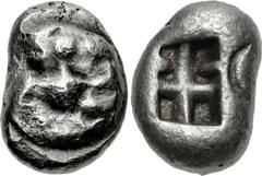 SKYTHIA, Borysthenes. Circa 550-500 BC. EL Trite (15mm, 4.66 g). Lydo-Mylesian standard. Wheel with four spokes / Incuse rectangle divided into six compartments; incuse crescent on one side. Anokhin 1