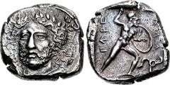 DYNASTS of LYCIA. Perikles. Circa 380-360 BC. AR Stater (21mm, 9.90 g, 3h). Struck circa 380-375 BC. Head of Perikles facing slightly left, wearing laurel wreath, drapery around neck / Warrior, nude b