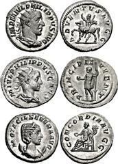 Philip I to Otacilia Severa. Lot of three (3) AR Antoniniani. Includes: (a) Philip I. AD 244-249. (21mm, 4.51 g, 6h). Rome mint, 2nd officina. 4th emission, AD 245. Radiate, draped, and cuirassed bust