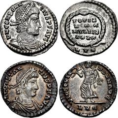 Constantius II. AD 337-361. Lot of two (2) siliqua. Includes: (a) AR Siliqua (17mm, 2.24 g, 6h). Lugdunum (Lyon) mint. Struck AD 360-361. Pearl-diademed, draped, and cuirassed bust right / VOTIS/XXX/M