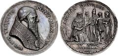 ITALY, Papale (Stato pontificio). Julius III. 1550-1555. AR Medal (48mm, 46.54 g, 12h). Return of the Roman Catholic Church to England under Queen Mary. By Giovanni da Cavino. Dated RY 5 (AD 1554), th