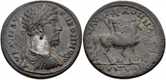 LYDIA, Thyateira. Commodus. AD 177-192. Æ (35mm, 19.85 g, 6h). Marcus Aurelius Athenaeus, strategus. Laureate, draped, and cuirassed bust right / Apollo-Tyrimnaios on horseback right, holding bipennis