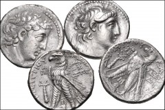 GREEK. Levant & the Near East. Lot of four (4) AR Tetradrachms. Includes: Antiochos VII. Tyre mint. Dated SE 177 (136/5 BC). SC 2109.5a // Demetrios II. Tyre mint. Dated SE 184 (129/8 BC). SC 2195.2c 