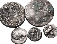 GREEK. Miscellaneous. Lot of five (5) silver coins from Mysia to Nabataea. Includes: MYSIA, Parion. AR Hemidrachm // KINGS of CAPPADOCIA, Ariobarzanes III. AR Drachm // SELEUKID KINGS of SYRIA, Antioc