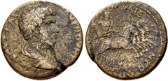 LYDIA, Gordus-Julia. Antoninus Pius. AD 138-161. Æ (21mm, 7.14 g, 11h). Laureate, draped, and cuirassed bust right / The Abduction of Persephone: Hades in galloping quadriga right, carrying off strugg