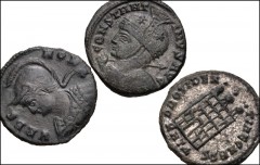 ROMAN. Imperial. Lot of three (3) Æ Folles from Licinius I to the City Commemoratives. Includes: Licinius I. Antioch mint. Campgate reverse // Constantine I. Siscia mint. Campgate reverse // City Comm