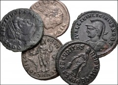 ROMAN. Imperial. Lot of five (5) billon and bronze coins from Helena to Constantine I. Includes: Helena. Æ Follis // Licinius I. BI Argenteus // Licinius I. Æ Follis // Licinus II. Æ Follis // Constan