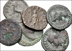 ROMAN. Imperial. Lot of six (6) bronze coins from Agrippa to Philip II. Includes: Agrippa. Æ As // Germanicus. Æ As (2) // Gaius (Caligula). Æ As // Julia Mamaea. Æ Sestertius // Philip II. Æ Sesterti