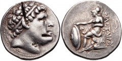 KINGS of PERGAMON. Eumenes I. 263-241 BC. AR Tetradrachm (29mm, 16.97 g, 12h). Diademed head of Philetairos right / Athena enthroned left, holding shield; spear behind, ivy leaf above knee, bow to out